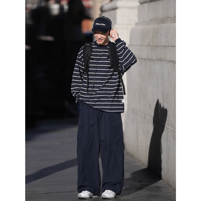 Bellkenidea Retro Classic Striped Shirt Loose Casual Comfortable Unisex Style Japanese Simple Long-Sleeved T-Shirt Bellkenidea Retro Classic Striped Shirt Loose Casual Comfortable Unisex Style Japanese Simple Long-Sleeved T-Shirt