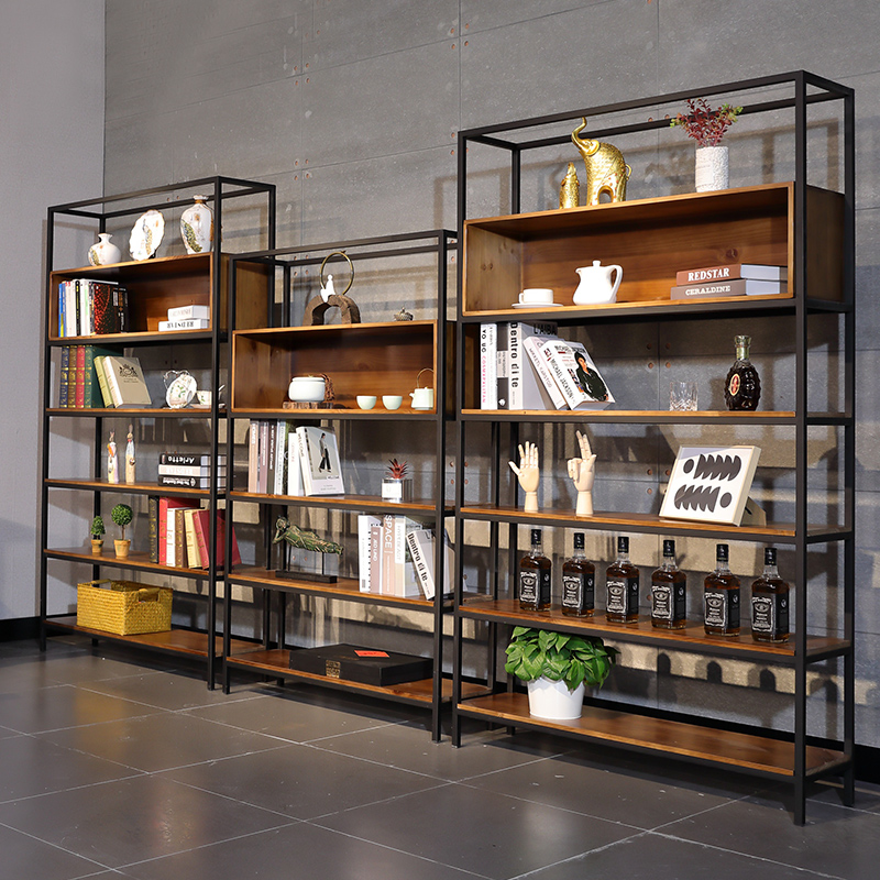 Modern simple partition Wrought iron shelf Living room screen rack Metal shelf Floor-to-ceiling multi-layer solid wood display rack