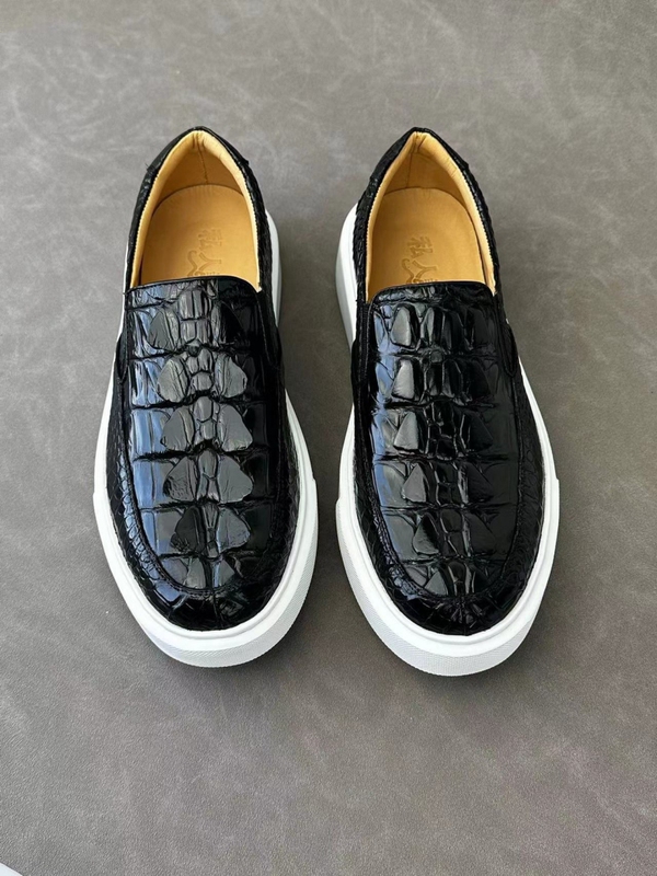 Crocodile Leather Men's Shoes New Crocodile Tail Slip-On Loafers Wear-Resistant Non-Slip Liman Rhino Genuine Leather Shoes