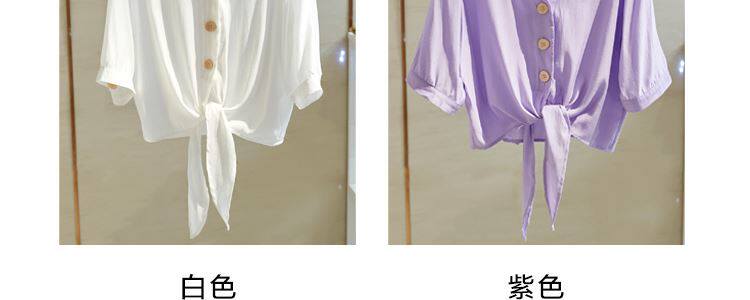 Одежда модная солнца защиты 白衬衫女半袖薄款夏季胖妹妹大码宽松显瘦系带短款上衣简约雪纺衫