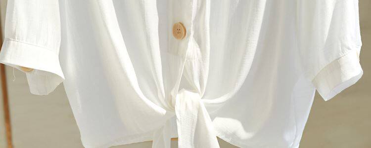 Одежда модная солнца защиты 白衬衫女半袖薄款夏季胖妹妹大码宽松显瘦系带短款上衣简约雪纺衫