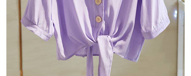 Одежда модная солнца защиты 白衬衫女半袖薄款夏季胖妹妹大码宽松显瘦系带短款上衣简约雪纺衫