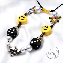 (Official)EVAE pearl dice smiley silver necklace rocky with hip-hop tide brand pendant men