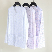 Cotton đơn hoa cardigan áo dài tay cotton nút áo quần nhà đồ ngủ phần mỏng quần áo mùa thu mở quần áo đồ lót đẹp