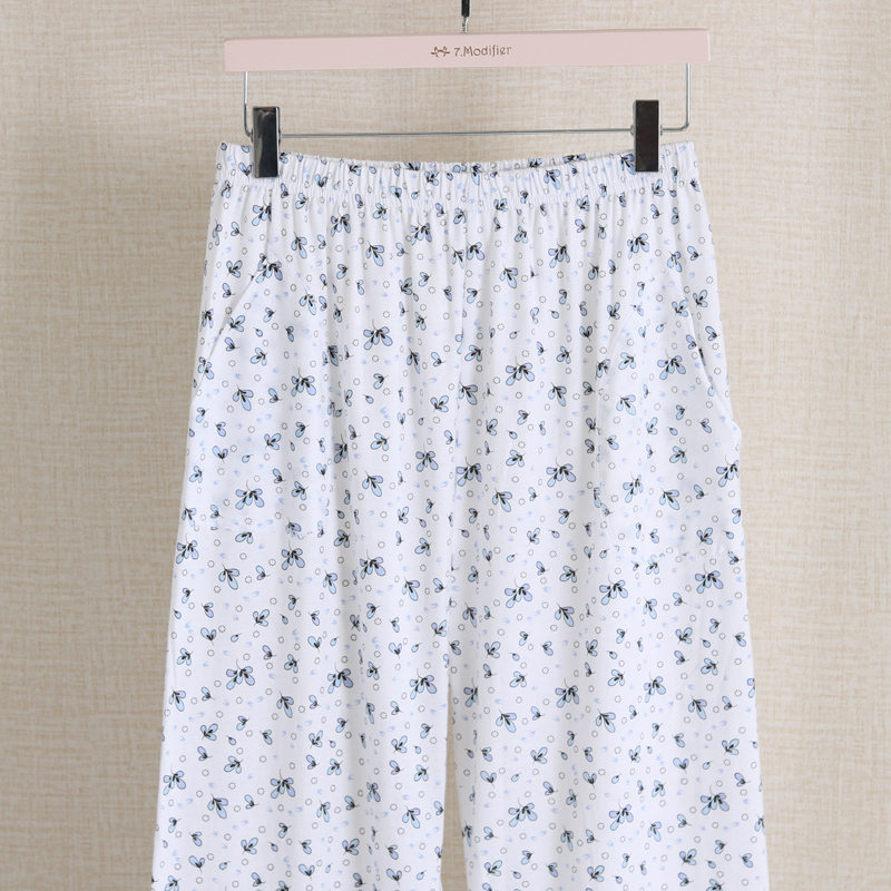 Bộ đồ ngủ nữ bằng vải cotton lỏng lẻo miệng cao eo cotton mùa hè quần cotton mỏng ở nhà sống buổi sáng điều hòa quần quần jean ống rộng nam