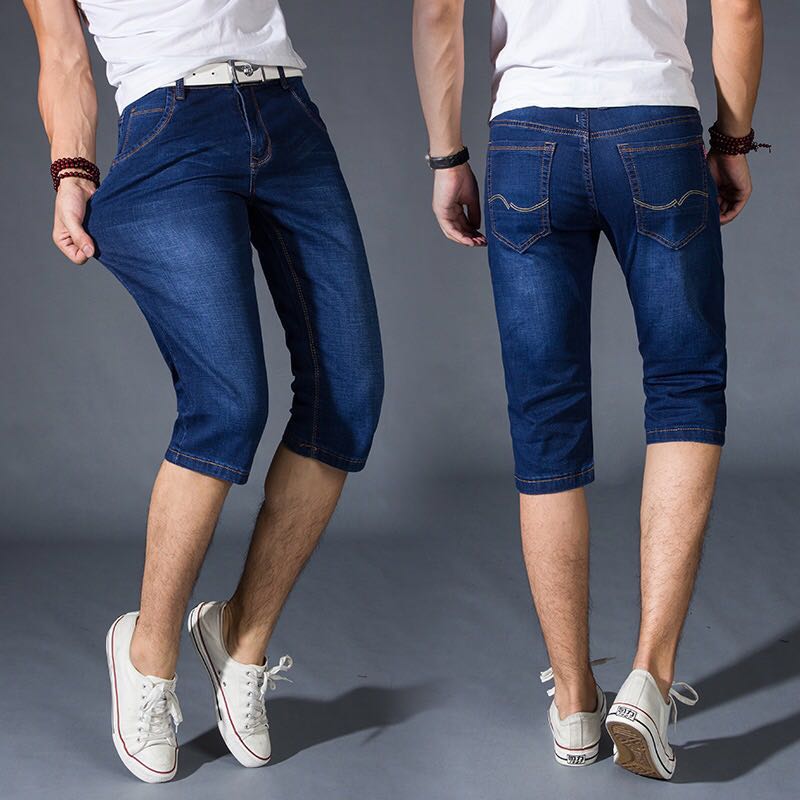 Mua một tặng một miễn phí 7 điểm quần short denim nam mùa hè cắt quần năm điểm quần slim stretch loose quần ngựa