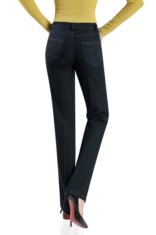 Quần tây nữ mới và trung niên Quần jeans thẳng Quần mẹ trung niên cộng với phân bón Quần denim nữ