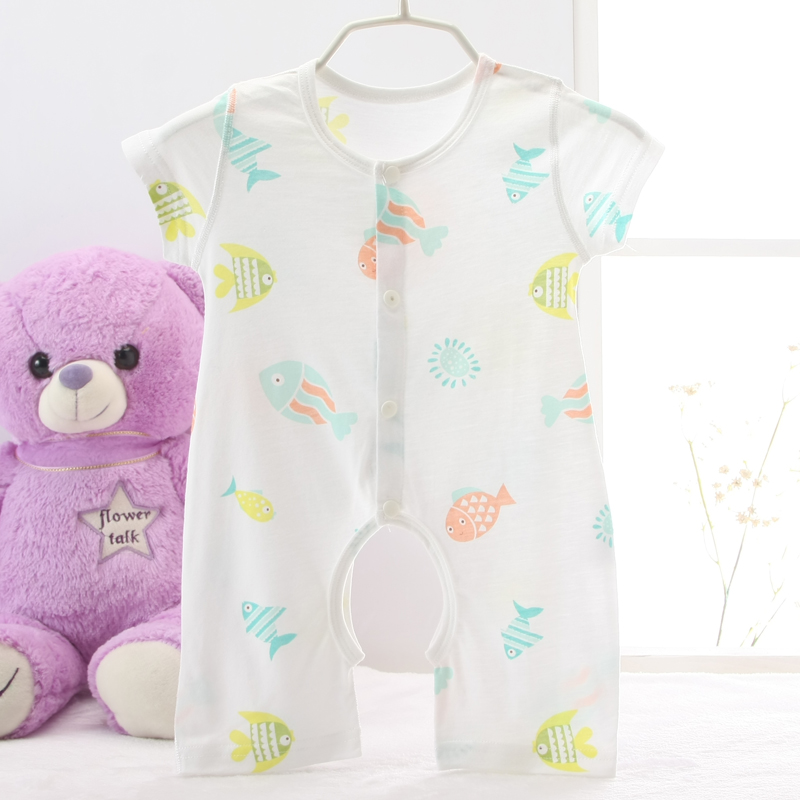 Bé mùa hè váy mở dính liền quần áo 8 mùa hè 7 tay áo ngắn 4 bé 6 cotton 2 trẻ em 0-3 tháng 1 tuổi 9 mùa hè