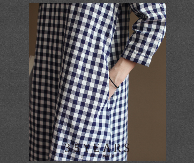 Ba năm năm Q184 văn học retro Trung Quốc sườn xám Mori nữ rộng kích thước lớn kẻ sọc cotton váy dài mùa xuân nữ áo dài dáng đầm
