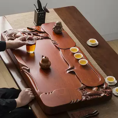 Brazilian rosewood tea tray household whole solid wood tea table large and small red log tea tray sea high-grade balsa tea set