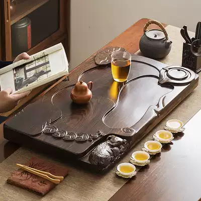 Ebony tea tray household whole solid wood tea table drainage log tea tray manatee year gift custom large tea set