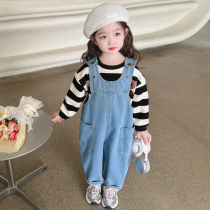 Girl Pants Spring Autumn Season 2024 New Net Infrared Wearing Woman Baby Spring Children Dress Spring Dress Denim Back Belt Pants