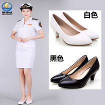 Spring new female captain single shoes pointed thick heel youth small leather shoes Seamen professional work work shoes