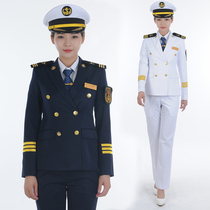 Jinhang autumn and winter womens double breasted work clothes Student uniform Yacht captain sailor uniform Wedding dress suit blue