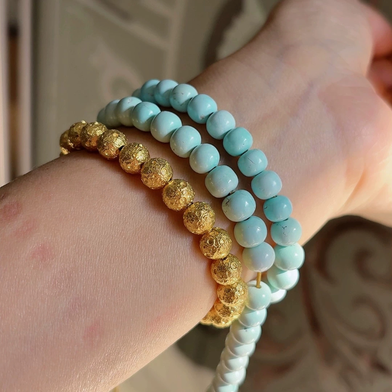 Natural Turquoise 7mm Vintage-Style Bead Bracelet Necklace DIY Loose Beads (with Certificate, Consignment Items Are Non-Returnable)