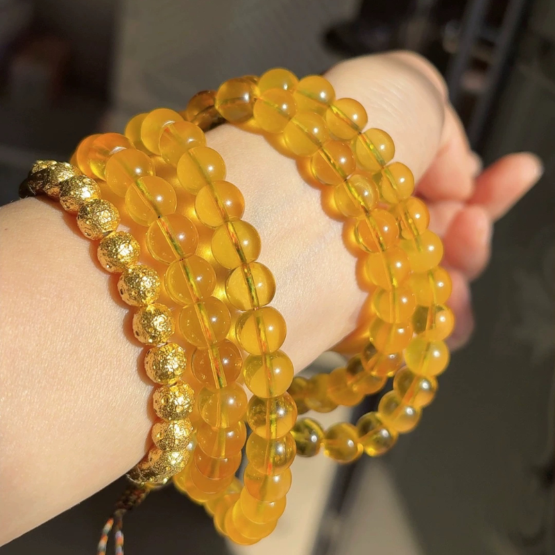 Natural Amber 8.6mm Golden Amber Apple Beads 108 Beads Necklace (with Certificate, Consignment Items Are Non-Returnable)