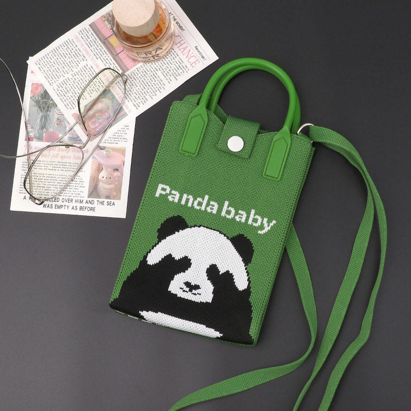 New Panda Phone Bag, Convenient for Going Out, Knitted Handbag, Wrist Mini Crossbody Bag, Chengdu Kuanzhuang Alley