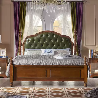 American country solid wood double bed 1 8 meters solid wood Roman column leather back bed Jane Mei wedding bed new