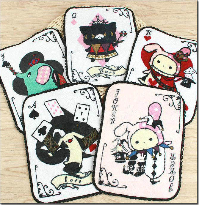 Slightly flawed foreign trade export Japan sad circus cotton playing card printing cartoon long square handkerchief cut label