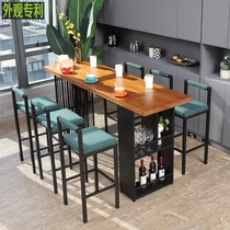 American Wrought iron solid wood household bar table and chair Milk tea shop wall bar table Retro high foot table and chair combination