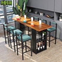 American wrought iron wood home bar table and chair milk tea shop against the wall long bar table retro high foot table and chair combination