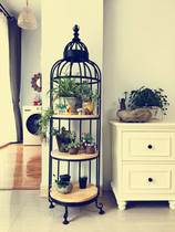 European and American iron retro flower stand multi-layer solid wood floor-standing indoor flower stand living room balcony flower pot stand
