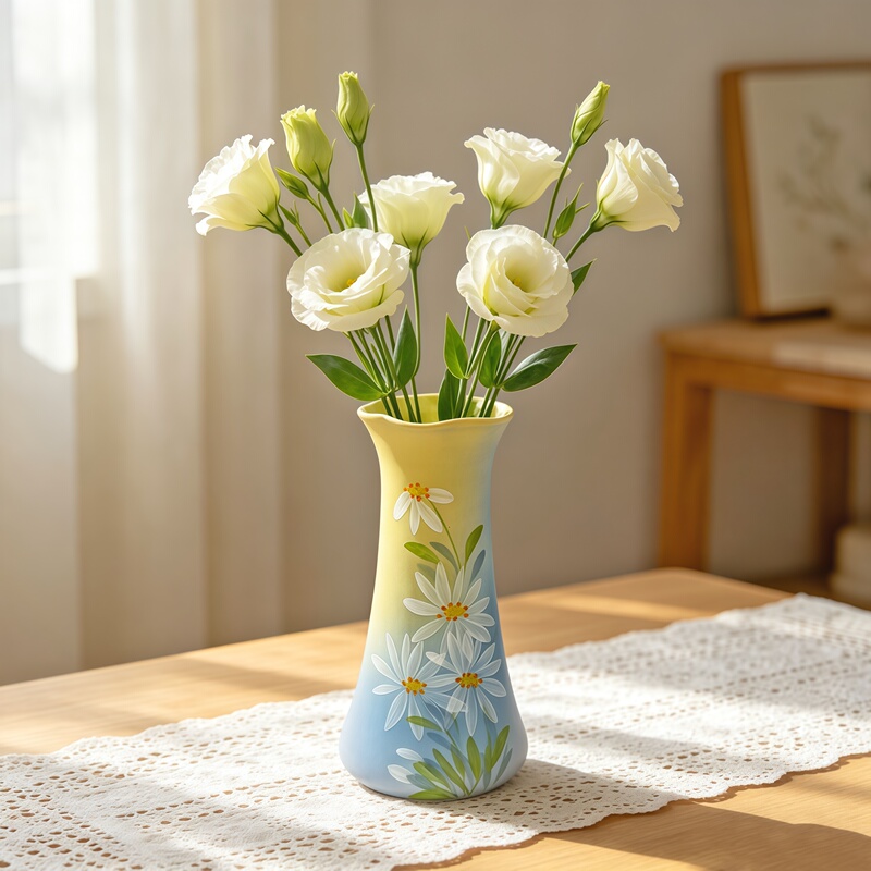 Jingdezhen Pastoral Style Ceramic Vase with Colorful Flowers, Hand-Painted Home Decoration Ornament, Living Room Hydroponic Flower Vessel