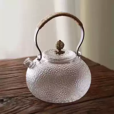 Japanese hammer mesh glass pot black crystal furnace special tea boiler heat-resistant transparent kettle pure copper pot lifting beam pot