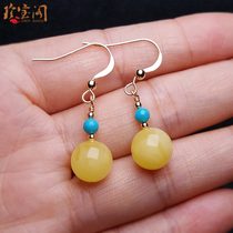 Beeswax earrings ball earrings earrings ear hooks 14K gold inlaid yellow wax natural Russian amber earrings