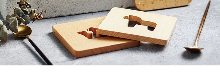 Phong cách Nhật Bản beech pony coaster Sáng tạo gỗ cách nhiệt pad ấm trà pad bát mat chống trượt nước coaster vuông khay trà - Tách cốc giữ nhiệt starbucks