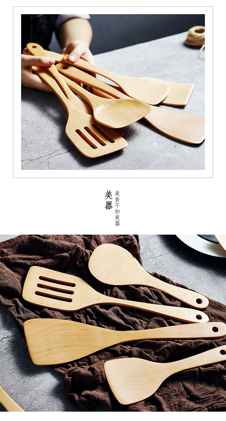 Hộ gia đình sồi xử lý lâu bằng gỗ xẻng gỗ tự nhiên nấu ăn xẻng xẻng bằng gỗ góc phẳng xẻng không dính đồ dùng nhà bếp đặc biệt chảo không dính