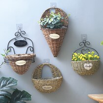 Willow wall-mounted flower basket Rattan woven grass woven wall-mounted flower pot woven green plant hanging orchid flower pot Wall hanging hanging basin