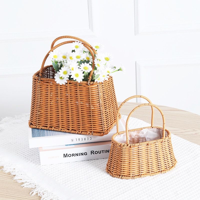 Imitation vine chic flower basket living-room containing swing piece floral floral floral flower arrangement basket accompanied by hand salute basket photographed picnic flower basket-Taobao