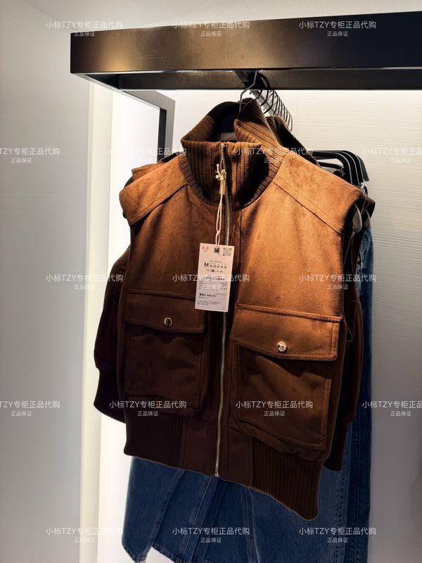 September Zara Domestic Purchasing Agent Women's Clothing Sleeveless Stand-Up Collar Suede Texture Zipper Vest 3046259 700
