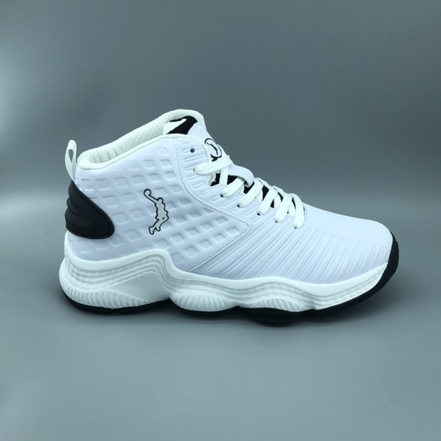 Deshun Basketball Shoes, High-Top, White Leather Surface, Wear-Resistant, Non-Slip, High-Elastic Outsole