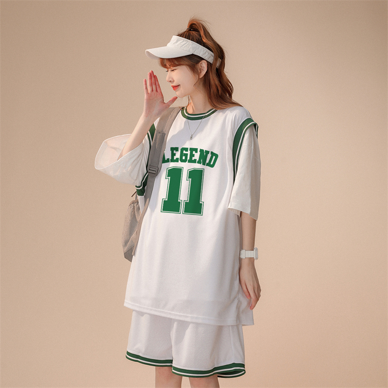 Basketball Sports Suit for Women, Casual Hong Kong Style, Loose Fit, Student Trendy Jersey, Short-Sleeved T-Shirt, Class Uniform Set, 2026 Basketball Sports Suit for Women, Casual Hong Kong Style, Loose Fit, Student Trendy Jersey, Short-Sleeved T-Shirt, Class Uniform Set, 2026