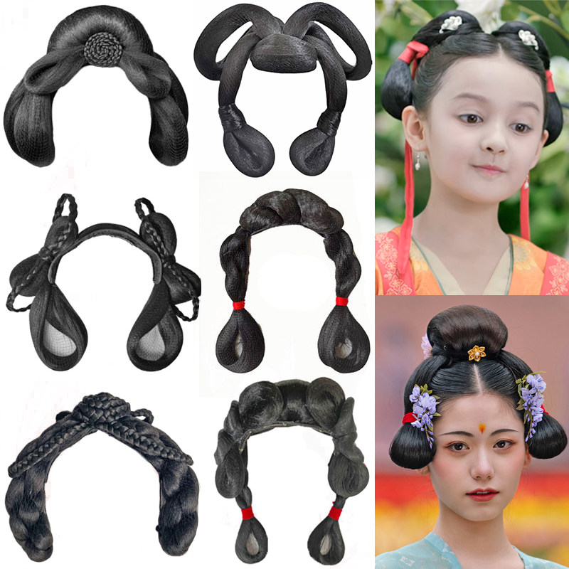 Ancient costume Hanfu wig all-in-one soft hair hoop poetry Shan bun lazy person can fix Ming-made hair bag hand-wrapped party ancient style