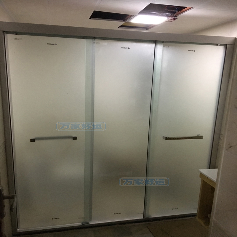 Bathroom partition three linkage shower room bathroom sliding door three doors full live one-shaped custom glass wet and dry partition