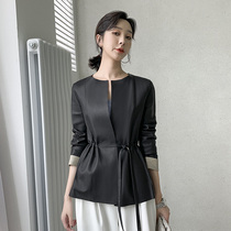 KC home 2021 autumn new leather leather womens short slim round neck double-sided sheepskin temperament small coat