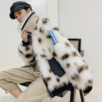 KC home winter new short Missouri wool fur one-piece jacket Bobcat pattern original ecological fur coat
