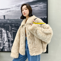 KC home short loose wide bat sleeve imported Icelandic wool wool fur one-piece coat