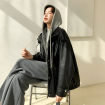 KC home 2020 autumn and winter new imported vegetable tanned sheepskin leather leather fake two loose hooded jacket