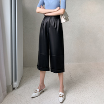 KC home show thin god pants Italy imported sheepskin leather leather pants three-point pants High waist loose wide leg pants