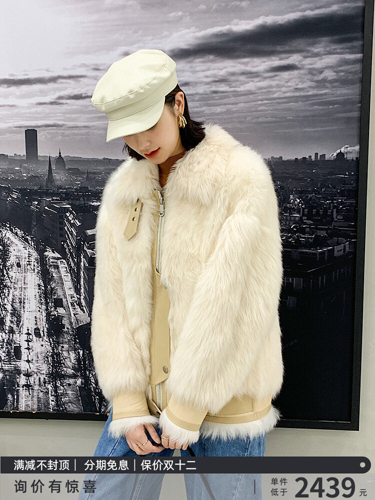 KC Home Classic Motorcycle Model Imported Tuscany Wool Fur Integrated Leather Fur Motorcycle Coat