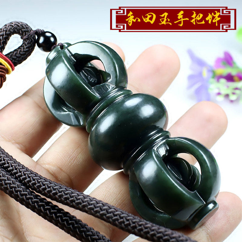Handle pieces hand-hollowed safety protection body descending magic pestle play piece transfer beads grab piece with certificate natural Hetian jade