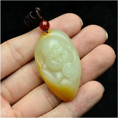 Jade Buddha pendant Maitreya Buddha Laughing Buddha Natal Buddha Men and women natural seed material Hetian Jade stone pendant necklace
