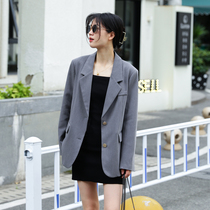 Gray blazer womens 2021 autumn casual senior drape small suit jacket straight tube suit Korean version loose