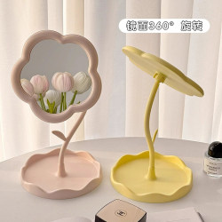 Sunflower-Shaped Makeup Mirror for Girls, Desktop Hanging Jewelry Beauty Mirror, Bedroom Dormitory Rotating Student Dormitory