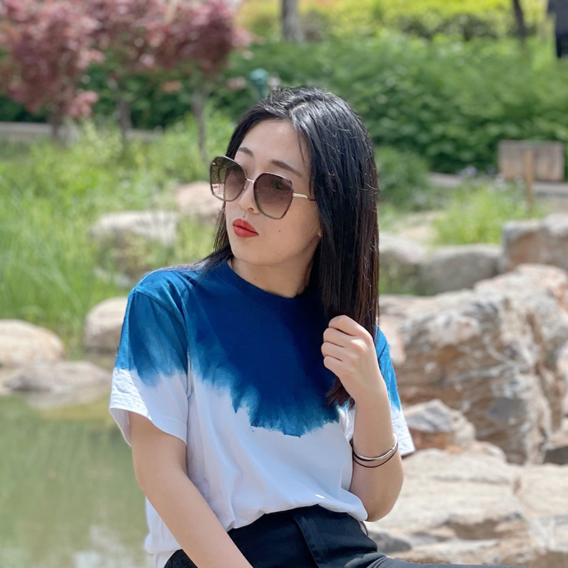 Blue Dye T-shirt New Handmade Original Vegetal Dye Half Sleeve Straw Wood Zal Dyeing Short Sleeves Loose Pure Cotton Summer Men And Women