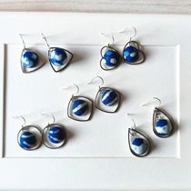 Handmade Bai tie-dye earrings retro ethnic grass-dyed literary plants blue-dyed earrings womens silver ear hook jewelry